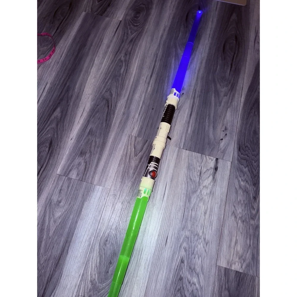 Star Wars Double Bladed Light Saber 2009 Green Blue WORKS LFL Hasbro Sounds/Ligh